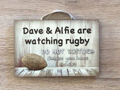 RUGBY Match is On: Personalised Wood Sign