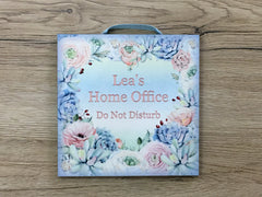 Add Your Own Text to Floral Blue Sign in Wood or Metal