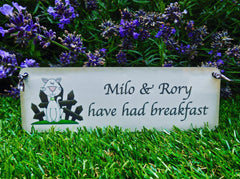 CAT HAS BEEN FED Double-Sided Personalised Sign at www.honeymellow.com