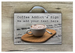 Coffee quote or own text personalised sign in metal or wood at www.honeymellow.com