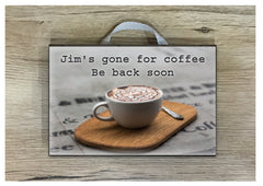 Coffee quote or own text personalised sign in metal or wood at www.honeymellow.com
