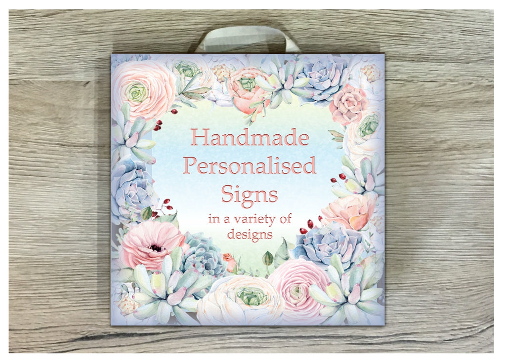 Add Your Own Text to Floral Blue Sign in Wood or Metal