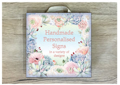 Add Your Own Text to Floral Blue Sign in Wood or Metal