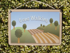 Gone Walking Personalised Sign in Wood or Metal Handmade at www.honeymellow.com