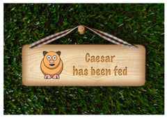 Hamster has been fed or not fed, reversible personalised pet sign handmade at www.honeymellow.com