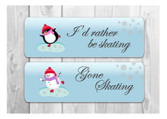 Gone skating or I'd rather be skating penguin and snowman signs at Honeymellow