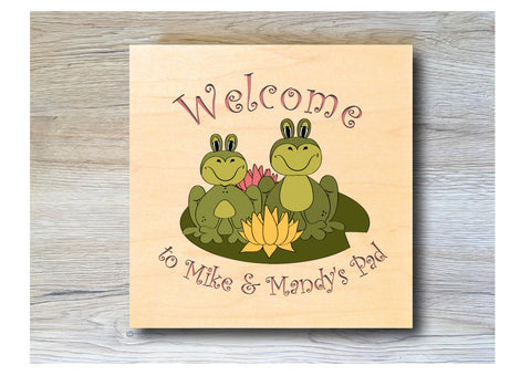 MAPLE WOOD Welcome to My Pad Square Sign: Bespoke Personalised Wall Plaque