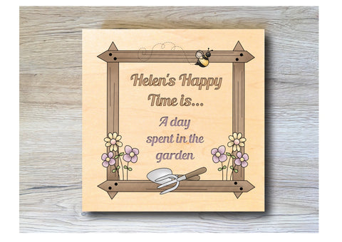 MAPLE WOOD Happy Days are Flowers Square Sign: Bespoke Personalised Wall Plaque