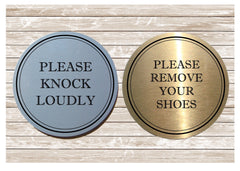 Please ring the bell. No junk mail. No cold callers. Close the door: brushed silver vital sign: custom made at Honeymellow