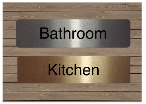 Room Door Signs in Brushed Silver, Gold or White Metal + Own Text Option