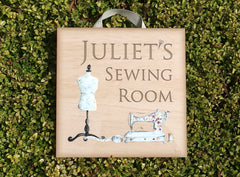 Add text to Craft or Sewing Room Door Sign in Wood or Metal at www.honeymellow.com