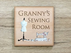Add text to Craft or Sewing Room Door Sign in Square Wood or Metal at www.honeymellow.com
