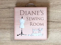 Add text to Craft or Sewing Room Door Sign in Wood or Metal online at www.honeymellow.com