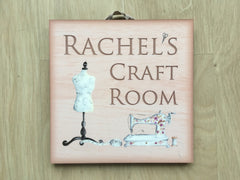 Add text to Craft or Sewing Room Door Sign in Wood at www.honeymellow.com