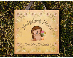 Hedgehog Hotel Sign with Personalised or Own Text Option in Wood or Metal.  Handmade at www.honeymellow.com