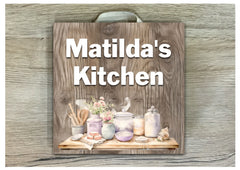PERSONALISED KITCHEN SIGN  in Grey or Brown Wood Effect:  Add Your Own Text
