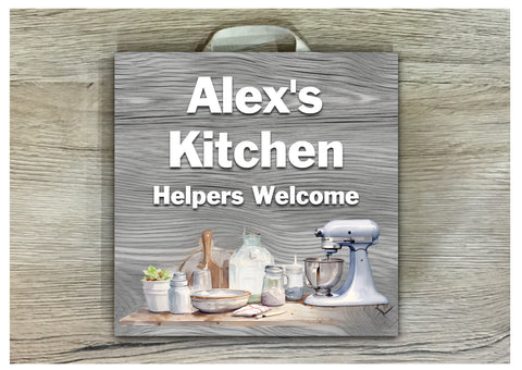 PERSONALISED KITCHEN SIGN  in Grey or Brown Wood Effect:  Add Your Own Text