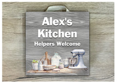 PERSONALISED KITCHEN SIGN  in Grey or Brown Wood Effect:  Add Your Own Text