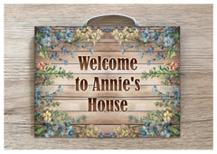 Add Text to our A5 Myrtle Flowers Wood Effect Blank Sign in Wood
