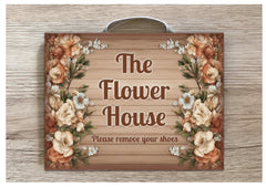 Add Text to our A5 Rustic Floral Wood Effect Blank Sign in Wood