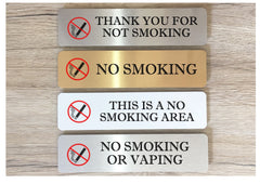 Vital Sign: No Smoking Plaque in Brushed Silver, Gold or White