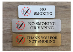 Vital Sign: No Smoking Plaque in Brushed Silver, Gold or White
