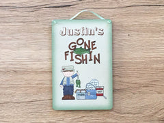 Gone Fishing Sign with Personalised Option in Wood or Metal