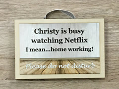 Busy Watching Boxsets TV Metal or Wooden Personalised Sign