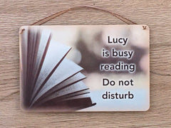 Reading Book Sign: Add Text to Custom-Made Personalised Wood or Metal Plaque