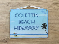 Blue Beach Signs: Add Your Own Text to our Wood or Metal Plaque