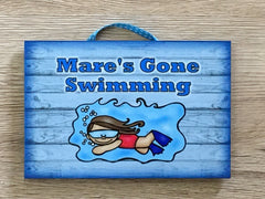 Gone Swimming Hanging Sign