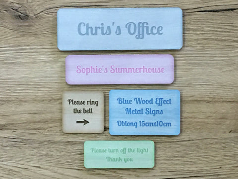 Add Your Own Text Blank Rustic Wood Effect Coloured Metal Signs: Various Sizes