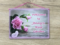 Add Your Own Text to our Rose Heart Blank Sign in Wood or Metal