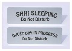 Duvet Day in Progress: Do Not Disturb Silver Hanging Sign at www.honeymellow.com
