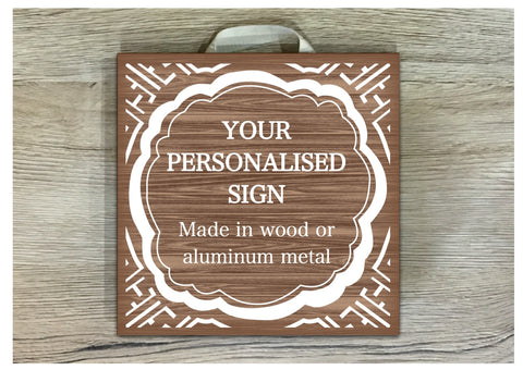 Add text to Aztec Walnut Wood Effect Sign in Wood or Metal