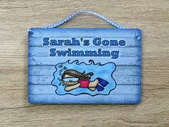 Gone Swimming Hanging Sign