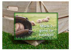 Gone to baseball personalised hanging sign at www.honeymellow.com 