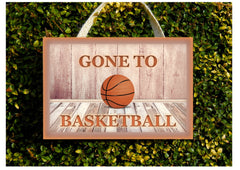 Gone to basketball wood or metal personalised hanging sign.  Handmade at www.honeymellow.com