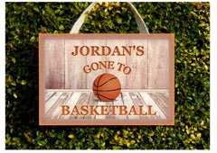 Gone to basketball wood or metal personalised hanging sign.  Handmade at www.honeymellow.com