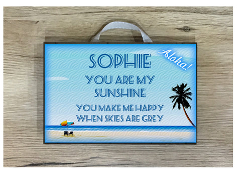 Blue Beach Signs: Add Your Own Text to our Wood or Metal Plaque