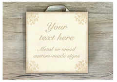Cream Damask Bespoke Square Sign: Add Your Own Text at Honeymellow.com