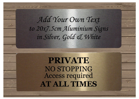 Personalise Large 20x7.5cm / 8x3" Blank Metal Signs in Silver, Gold & White