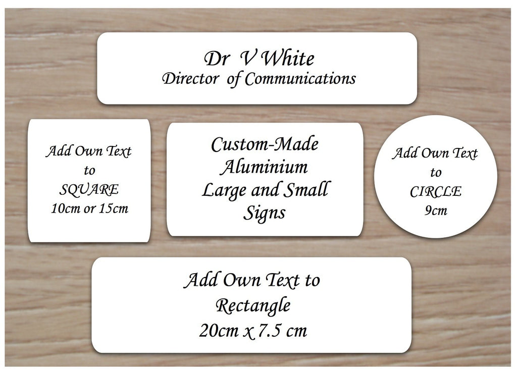 White Blank signs to personalise.  Add your text to metal plaques at www.honeymellow.com