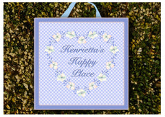 Add your own text to our Handmade Floral Blue Sign Design in Wood or Metal at www.honeymellow.com