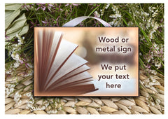 Custom made reading sign made of wood or metal with your own text at www.honeymellow.com