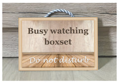 Busy watching boxsets TV metal or wood handmade personalised sign at www.honeymellow.com