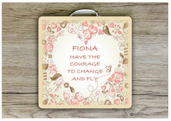 Butterfly heart sign with your own text in square wood or metal, handmade with love at www.honeymellow.com