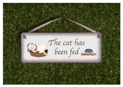Cat has been fed/Not Fed Reversible Rustic Personalised Sign