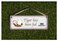 CAT HAS BEEN FED Double-Sided Personalised Sign at www.honeymellow.com