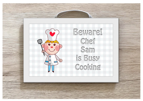 Chef Busy Cooking Hanging Metal or Wood Sign: Add Own Text to Personalise